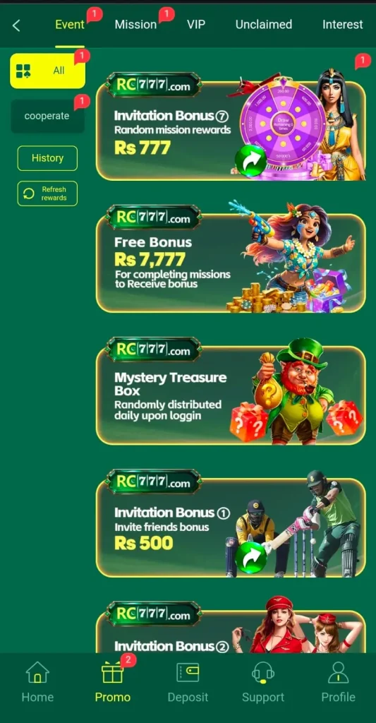 RC777 Game Daily Bonuses