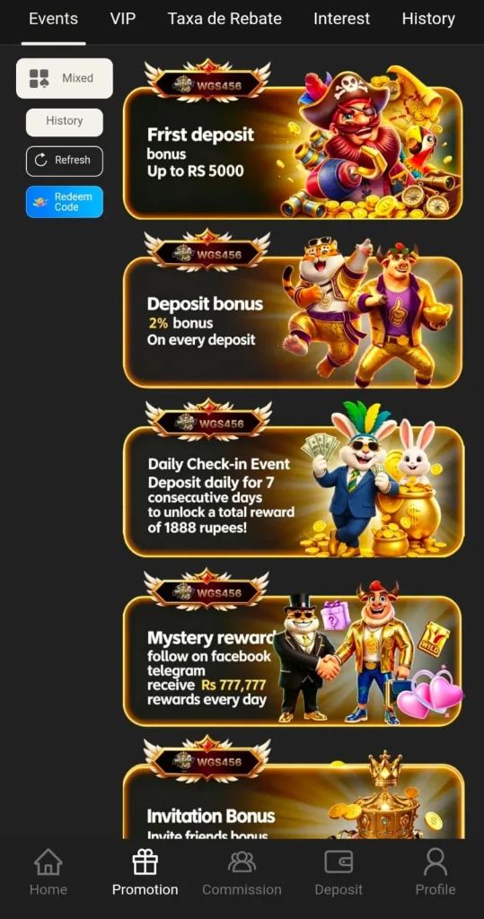 WGS456 Game Daily Bonuses